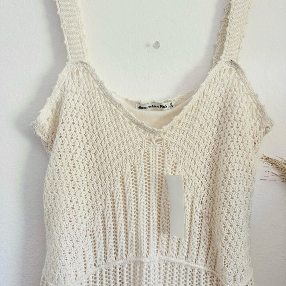 NEW ABERCROMBIE White Crochet Lace Cutout Tank Top Lace Mini Sweater Dress L - Picture 11 of 16